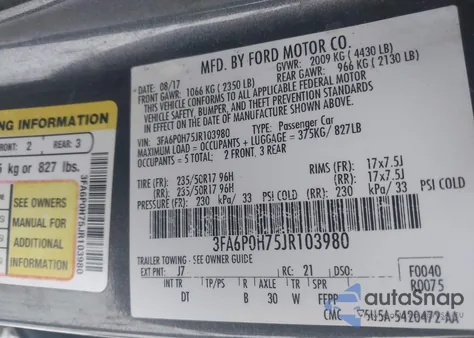 2018 Ford Fusion Se из США, поврежденный, VIN 3FA6P0H75JR103980